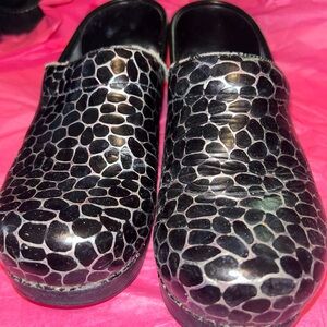 Dansko Black Metallic Spots Textured Clogs